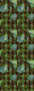 Sanat, esinlenerek ve kahverengiye benzer çiçekler bırakır. Raster deseni. Karalama çiçekleri çizim kalıbı. Yeşil ve kahverengi el çizimi desen.