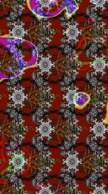 Renkli desenli eskiz deseni, gri ve kırmızı çiçekler ve dekoratif elementler. Eski usul. Kumaş, tekstil, duvar kağıdı baskısı için. Eskiz geçmişi. Raster illüstrasyonu.