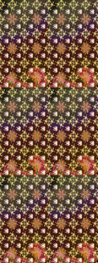 Moda baskıları için zarif bir şablon. Modern çiçek arkaplanı. Parlak renkli çiçekleri ve kahverengi ve mor renkli yaprakları olan harika bir çiçek deseni. Halk stili.