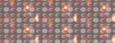 Arkaplan dokusu, duvar kâğıdı, çiçek temalı gri ve pembe renkler. Kabile sanatı boho baskısı, klasik çiçek arkaplanı. Soyut etnik raster çizim kalıbı.