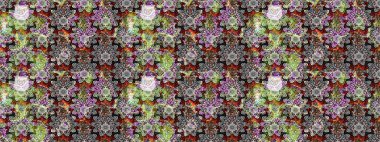 Raster illüstrasyonu. Raster deseni. Gri ve nötr renklerde yaz çiçekleri. Küçük çiçekte sevimli çiçek deseni var..