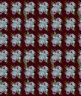 Raster - stok. Kahverengi ve yeşil çiçekli eskiz deseni, suluboya çiçek deseni, sevimli çiçek, duvar kağıdı, kart veya kumaş için fayanslı.