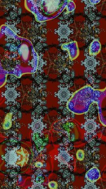 Raster illüstrasyonundaki çiçek desenli çizim. Kırmızı ve gri renkte çiçekler.