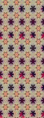 Raster Floral Illustration, Asyalı tekstil. Bej ve nötr renklerdeki etnik çiçeklerle zarif bir eskiz deseni..