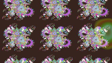 Colour Spring Theme sketch pattern Background. Flat Flower Elements Design. Raster Fashionable fabric pattern. Cute flowers pattern with purple and green colors.