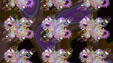 Asya tekstil tarzında. Çiçek desenli çizim. Raster illüstrasyonu. Kahverengi ve siyah renkli çiçekler. Raster illüstrasyonu.