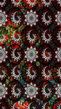 Siyah ve kahverengi renkte çiçekler. Renkli Bahar Teması eskiz kalıbı. Raster illüstrasyonundaki çiçek desenli çizim. Düz Çiçek Elementleri Tasarımı.