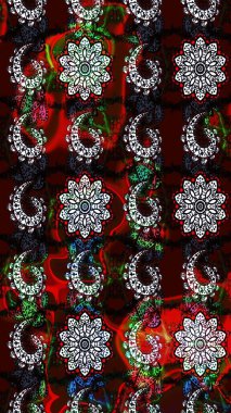 Raster. Siyah ve kahverengi renkte güzel çiçekleri olan eskiz deseni, suluboya çiçek deseni, duvar kağıdı, kart veya kumaş için fayanslı.