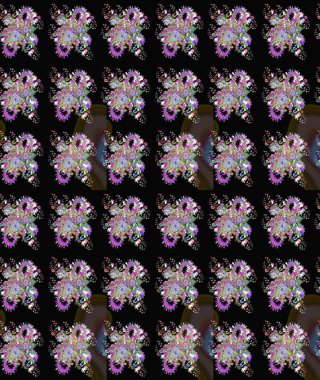 Raster illüstrasyonu. 3D çiçekler, eskiz. Siyah ve kahverengi renklerde.