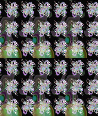 Ağaç dallı bahar çiçekleri ile desen, çiçek silueti ile siyah ve yeşil renkler. Raster deseni.