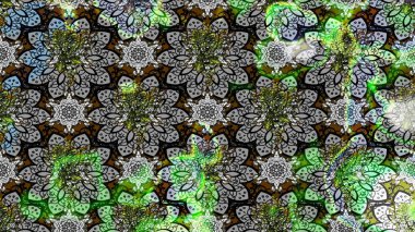 Kabile sanatı boho baskısı, klasik çiçek arkaplanı. Soyut etnik raster çizim kalıbı. Arkaplan dokusu, duvar kağıdı, gri ve yeşil renkli çiçek teması.