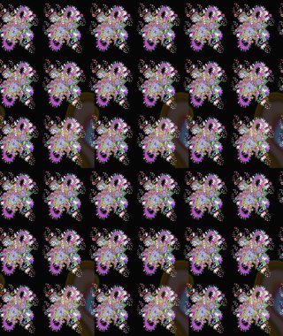 Raster illüstrasyonu. 3D çiçekler, eskiz. Siyah ve kahverengi renklerde.