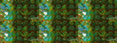 Renkli çizim kalıbı. Çiçek duvar kâğıdı. Yeşil ve kahverengi renkli şirin tekstil tarzında. Raster illüstrasyonu. Çiçek arka planı.