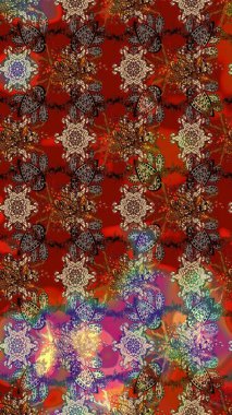 Raster illüstrasyonundaki çiçek desenli çizim. Kahverengi ve kırmızı renkte çiçekler.