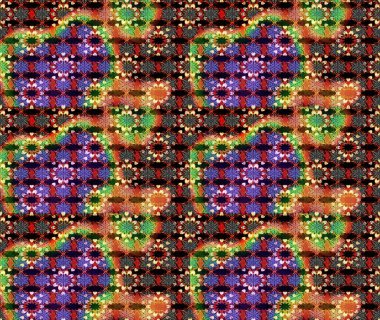 Kumaş, tekstil, duvar kağıdı baskısı için. Renkli desenli eskiz deseni, siyah ve kahverengi çiçekler ve dekoratif elementler. Eskiz geçmişi. Eski usul. Raster illüstrasyonu.