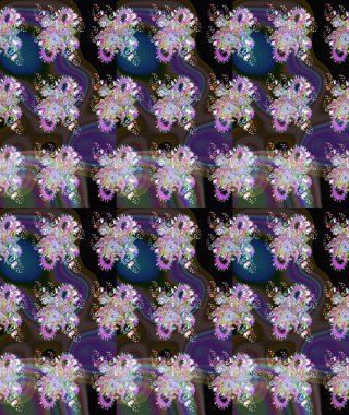 Mor ve kahverengi renklerde. Çiçek buketleriyle klasik bir eskiz şekli. Raster illüstrasyonu.