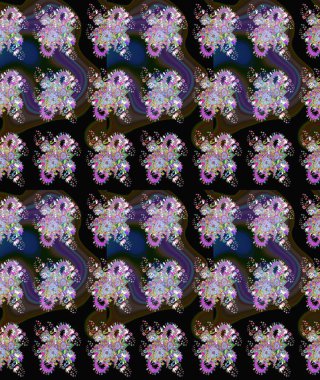 Yumuşak, bahar çiçekleri siyah ve kahverengi renklerde. Raster illüstrasyonu. Yaprak ve çiçeklerin suluboya resmi, siyah ve kahverengi renkler üzerine çizim deseni.