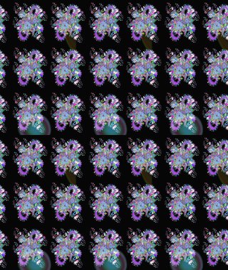 Çiçekli zambakların eskiz geçmişi. Çiçek tasarımı için inanılmaz bir kolaj cenneti tarzı. Parlak çiçekli kolaj çiçekleri siyah ve mavi.