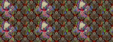 Gri ve kahverengi renklerde bahar çiçekleri. Raster illüstrasyonu. Patlayan çiçekler soyut olarak yerleştirilmiş. Raster deseni.