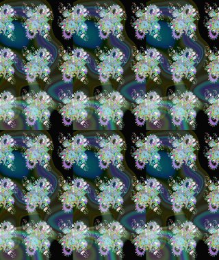 Çiçek izi. Suluboya çizim kalıbı. Suluboya tarzında yeşil ve mavi renkte çiçekler.