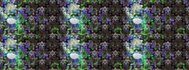 Renkli Bahar Teması eskiz kalıbı. Süslü kumaş deseni. Raster illüstrasyonundaki çiçek desenli çizim. Düz Çiçek Elementleri Tasarımı.