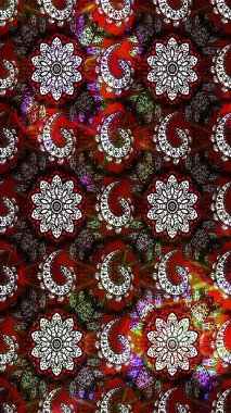 Bahar çiçekleri dallı desen, siyah ve kahverengi renkler ve çiçek silueti. Raster deseni.