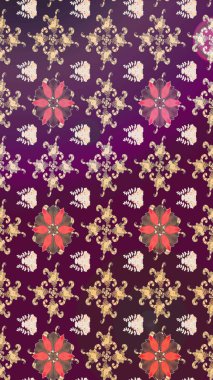 Raster Çiçek İllüstrasyonu güzel tekstil. Mor ve bej renkli etnik çiçeklerle zarif bir eskiz deseni..