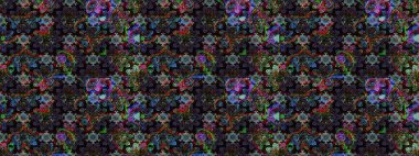 Soyut etnik raster çizim kalıbı. Arkaplan dokusu, duvar kağıdı, siyah ve gri renkli çiçek teması. Kabile sanatı boho baskısı, klasik çiçek arkaplanı.