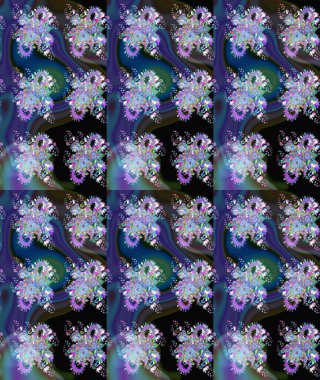 Nazik, sevimli çiçek arkaplanı. Çiçekli karalama şeklinde Raster çiçek deseni. Mavi ve mor renkte çiçekler.