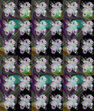 Raster Çiçek İllüstrasyonu 'nun şirin tekstili. Yeşil ve siyah renkte etnik çiçeklerle süslenmiş zarif bir eskiz..