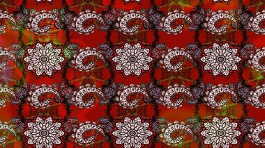 Kahverengi ve kırmızı renkte çiçekler. Düz Çiçek Elementleri Tasarımı. Renkli Bahar Teması eskiz kalıbı. Sevimli çiçek raster deseni.