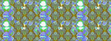 Raster illüstrasyonundaki çiçek desenli çizim. Yeşil ve mavi renkte çiçekler.