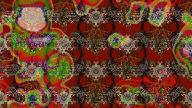 Kırmızı ve kahverengi renkte çiçekler. Raster illüstrasyonunda çiçek deseni çizimi.