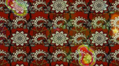 Çok renkli ve kahverengi zarif küçük çiçekler ve kırmızı ve kahverengi renkli komik böcekler, raster desen, illüstrasyon.