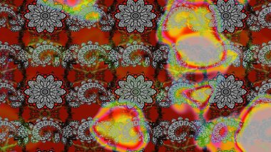 Miles Fleur, süslü püslü bir süs. Eski usul. Tomurcukları papatya çiçekleri olan sevimli bir çiçek deseni. Kumaş, tekstil, duvar kağıdı baskısı için. Eskiz geçmişi. Raster illüstrasyonu.