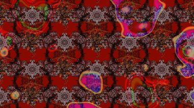 Motley illüstrasyonu. Kahverengi ve kırmızı çiçekli bahar çiçekleri. Moda baskıları için zarif bir şablon. Küçük renkli çiçekler. Küçük çiçekte şirin desenler.