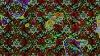 Yapraklı çiçekler ve yeşil ve kahverengi renkli papatya çiçekleri. Eskiz arkaplan modeli. Raster - stok.