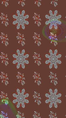 Raster Çiçek İllüstrasyonu güzel tekstil. Gri ve kahverengi renkli etnik çiçeklerle zarif bir eskiz..