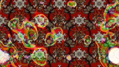 Raster illüstrasyonundaki çiçek desenli çizim. Süslü kumaş deseni. Düz Çiçek Elementleri Tasarımı. Renkli Bahar Teması çizim şablonu.