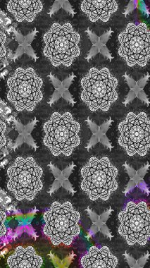 Gri ve nötr renklerde etnik çiçekli zarif bir eskiz deseni. Asya Tekstil 'inde Raster Çiçek İllüstrasyonu.