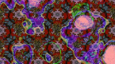 Düz Çiçek Elementleri Tasarımı. Raster illüstrasyonundaki çiçek desenli çizim. Renkli Bahar Teması eskiz kalıbı. Süslü kumaş deseni.