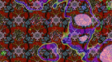 Raster Çiçek İllüstrasyonu 'nun şirin tekstili. Kahverengi ve kırmızı renkte etnik çiçeklerle süslenmiş zarif bir eskiz..