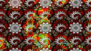 Küçük çiçekte hoş bir çiçek deseni var. Parlak çiçekli kırmızı ve siyah renkler üzerine soyut çizim deseni. Çiçek elementli zarif raster dokusu..