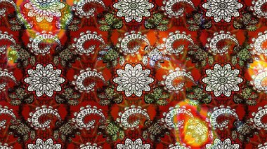 Renkli grunge, renkli ve kahverengi çiçeklerle soyut bir arka plan oluşturur. Nakış desenli çiçek deseni. İzler, kumaş, duvar kağıtları, tekstil için raster dokusu.