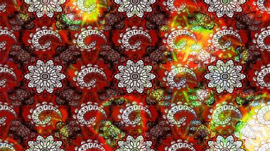 Kahverengi ve kırmızı renkte çiçekler. Raster illüstrasyonunda çiçek deseni çizimi.