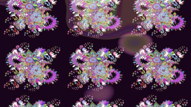 Çiçeksel çizim kalıbının yansıması. Vadinin siyah ve menekşe rengi çiçekleri.