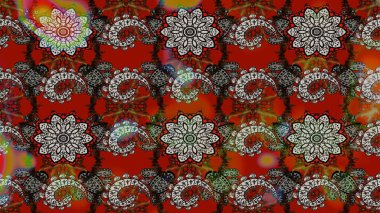 Gri ve kırmızı arka planda. Tekstil, kumaş, ambalaj, hatıra defteri için hoş bir çiçek arkaplanı. Elle çizilmiş çiçek desenli Raster çizimi. Çocuksu tasarım.