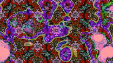 Renkli Bahar Teması eskiz kalıbı. Raster illüstrasyonu. Asya tekstil tarzında. Güzel kumaş deseni. Çiçek desenli çizim. Düz Çiçek Elementleri Tasarımı.