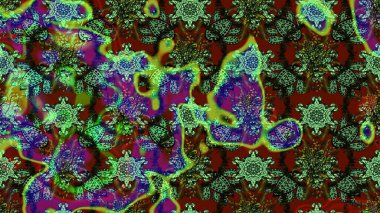 Ağaç dallı bahar çiçekleri ile desen, yeşil ve çiçek siluetiyle kırmızı renkler. Raster deseni.