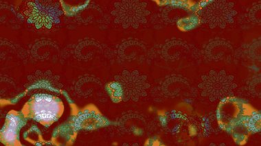 Raster deseni. Bahar çiçekleri dallı desen, kırmızı ve kahverengi renkler çiçekli siluet.